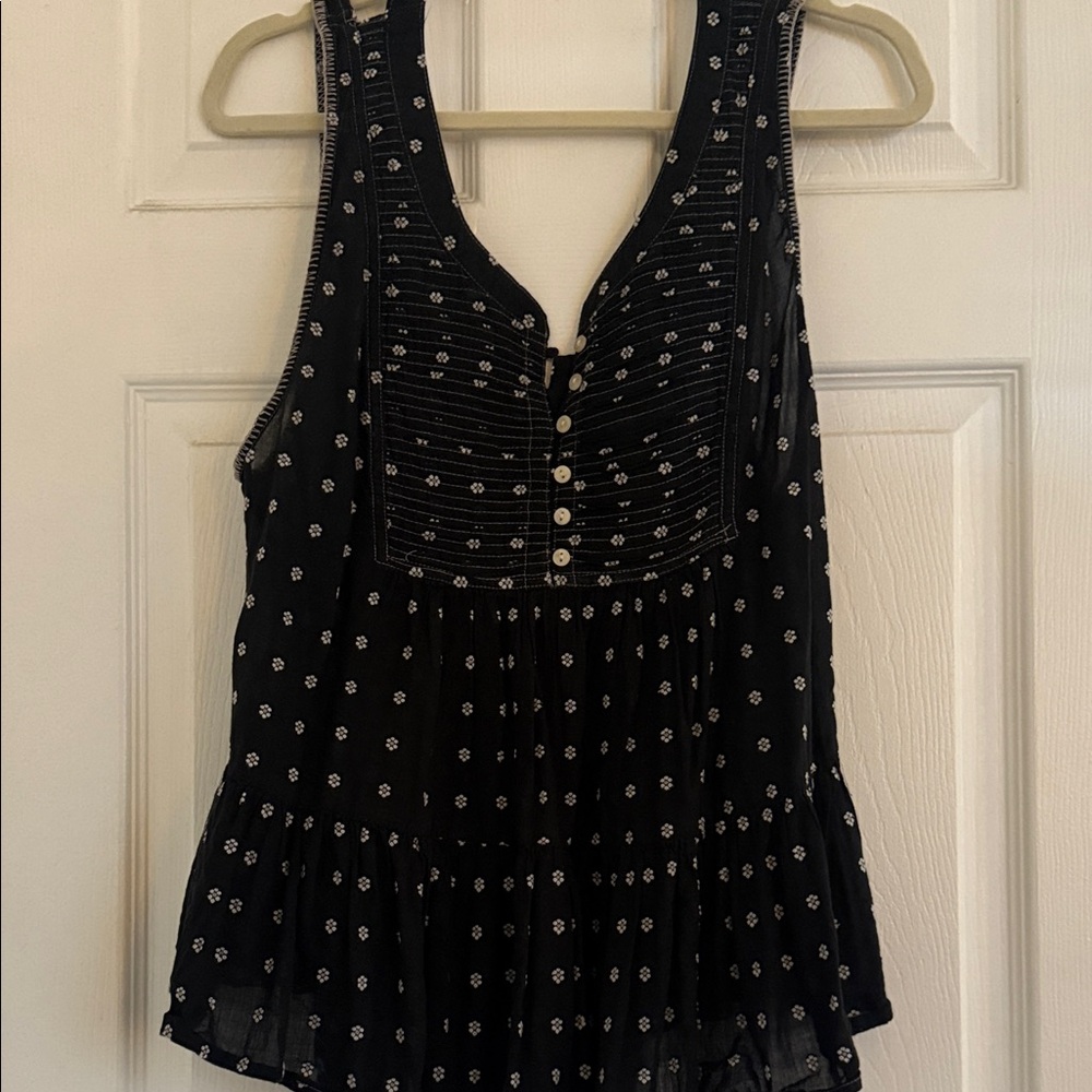 Free people Sleeveless Black Floral Button-Front Peplum Tank Top/ halter